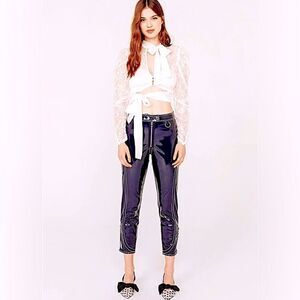 For Love & Lemons Idol Shiny Vinyl Moto Pants Faux Patent Leather High Rise XL